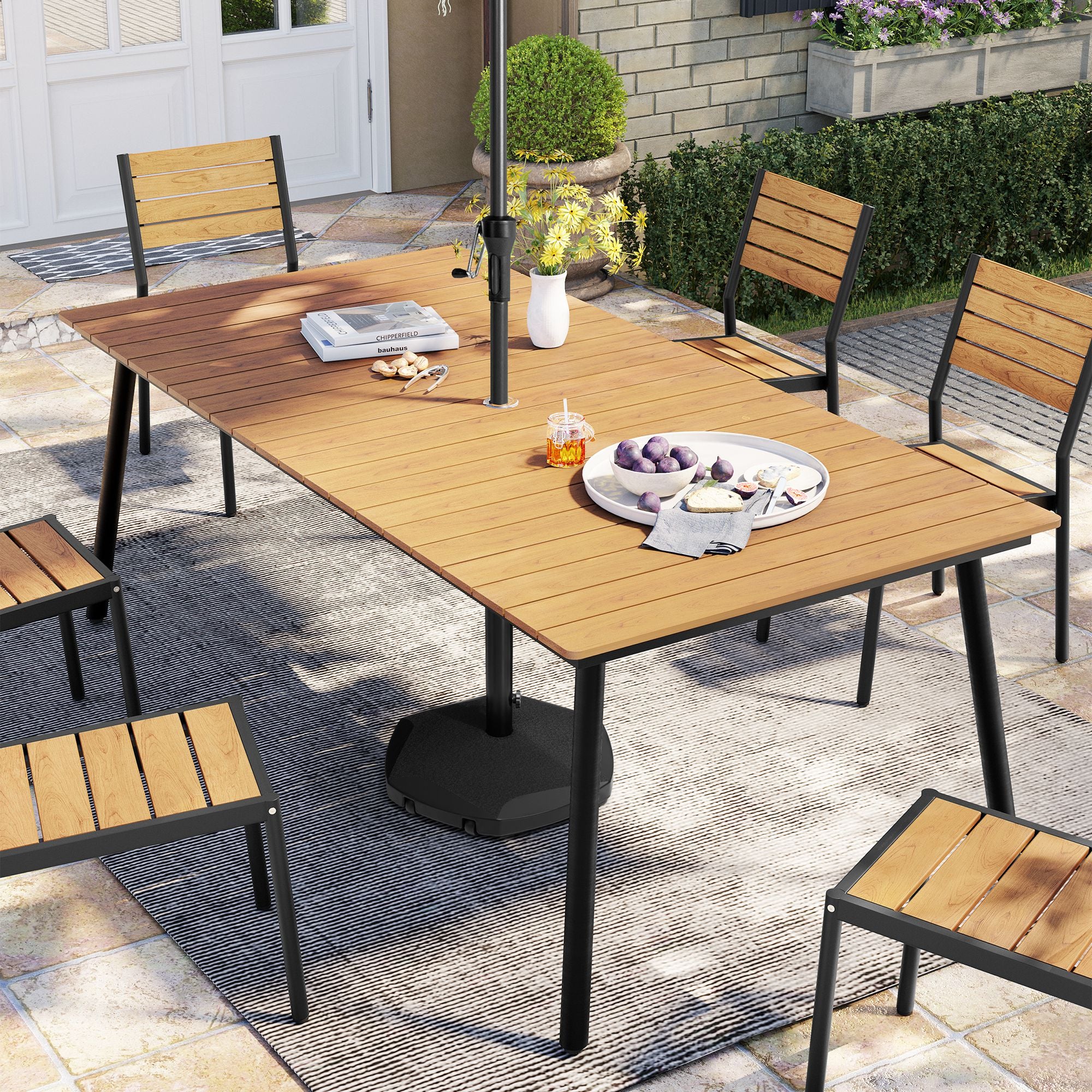 Pellebant 82 in. Outdoor Patio Dining Table with Wood-Like Top and Aluminum Frame