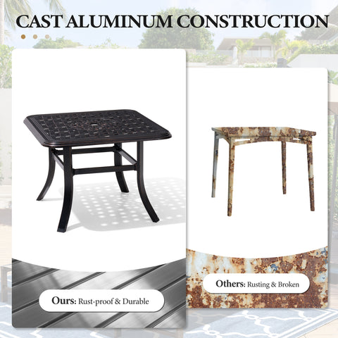 Pellebant Black Square Cast Aluminum Outdoor Side Table with Umbrella Hole