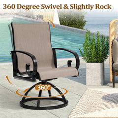 Aluminum Outdoor Patio Dining Table with Umbrella Hole and Swivel Sunbrella Textilene Chairs Set