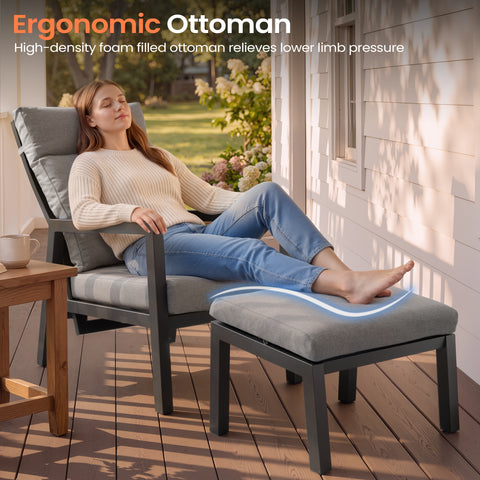 Adjustable Outdoor Reclining Chair with Ottoman & Cushions