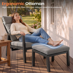 Adjustable Outdoor Reclining Chair with Ottoman & Cushions