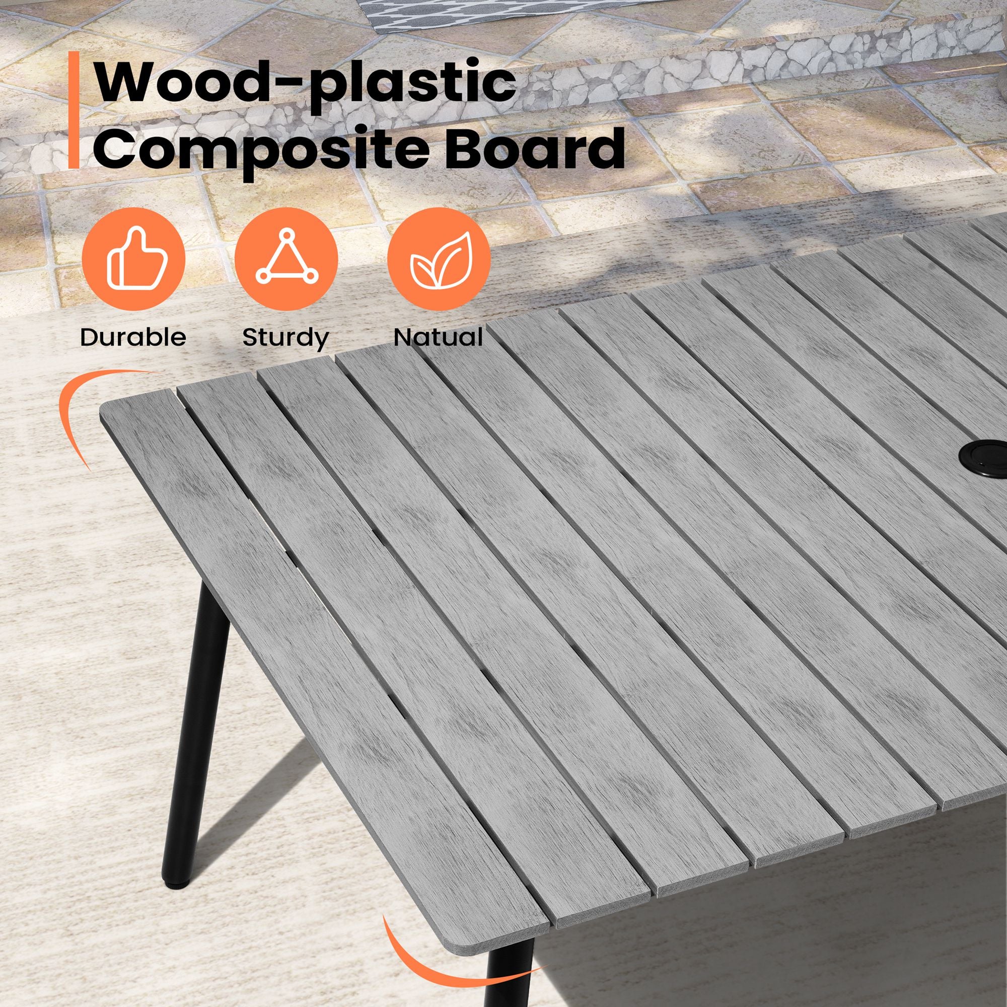 Pellebant 71 in. Outdoor Patio Dining Table with Wood-Like Top and Aluminum Frame