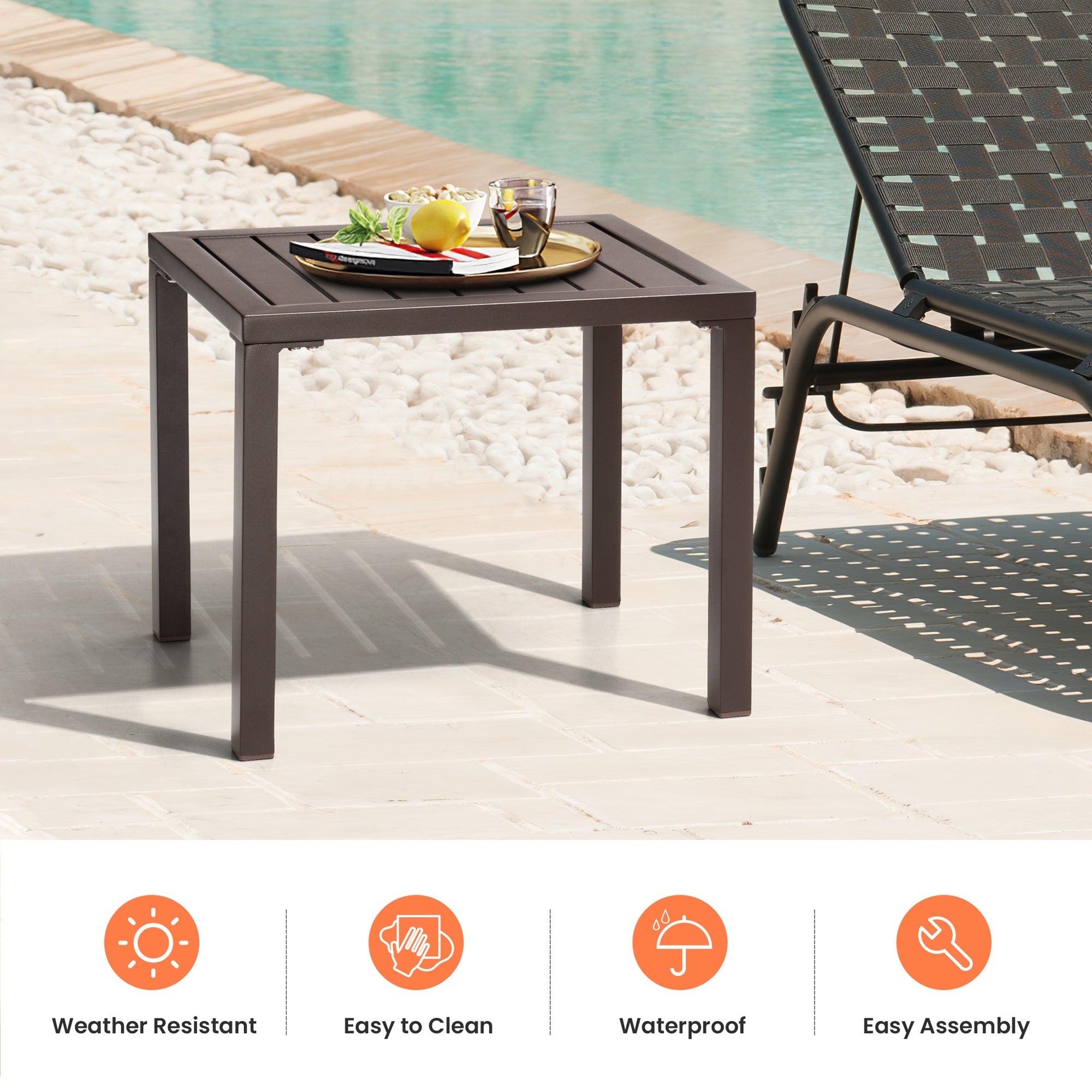 Pellebant Aluminum Rectangular Patio Side Table, Small Outdoor Bistro Coffee Table