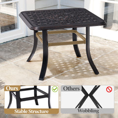 Black Square Cast Aluminum Outdoor Side Table with Umbrella Hole