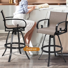 Aluminum Outdoor Swivel Bar Stools with Sunbrella Cushions, Set of 2