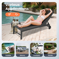 Steel Outdoor Adjustable Chaise Lounge Chairs with Wheels, Set of 2