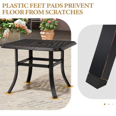 Black Square Cast Aluminum Outdoor Side Table with Umbrella Hole