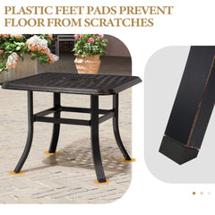 Black Square Cast Aluminum Outdoor Side Table with Umbrella Hole
