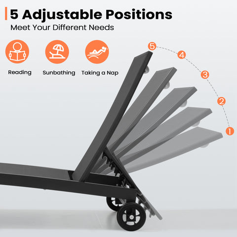 Pellebant Aluminum Outdoor Adjustable Chaise Lounge Chair Set of 2 with Wheels