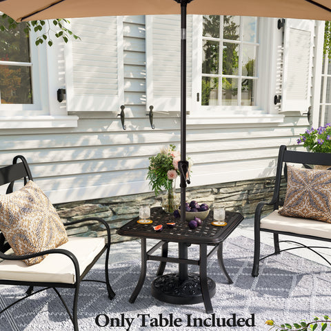 Pellebant Black Square Cast Aluminum Outdoor Side Table with Umbrella Hole