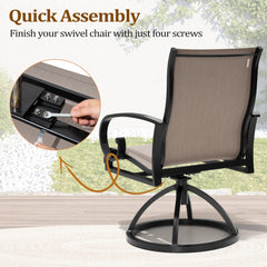 Aluminum Outdoor Patio Dining Table with Umbrella Hole and Swivel Sunbrella Textilene Chairs Set