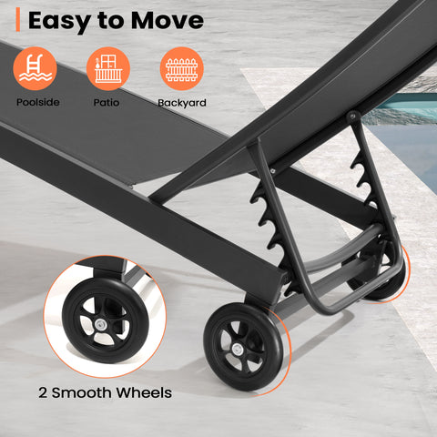 Pellebant Aluminum Outdoor Adjustable Chaise Lounge Chair Set of 2 with Wheels