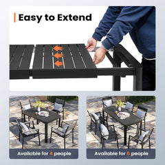 46–64 x 28 in. Expandable Aluminum Rectangular Outdoor Patio Dining Table