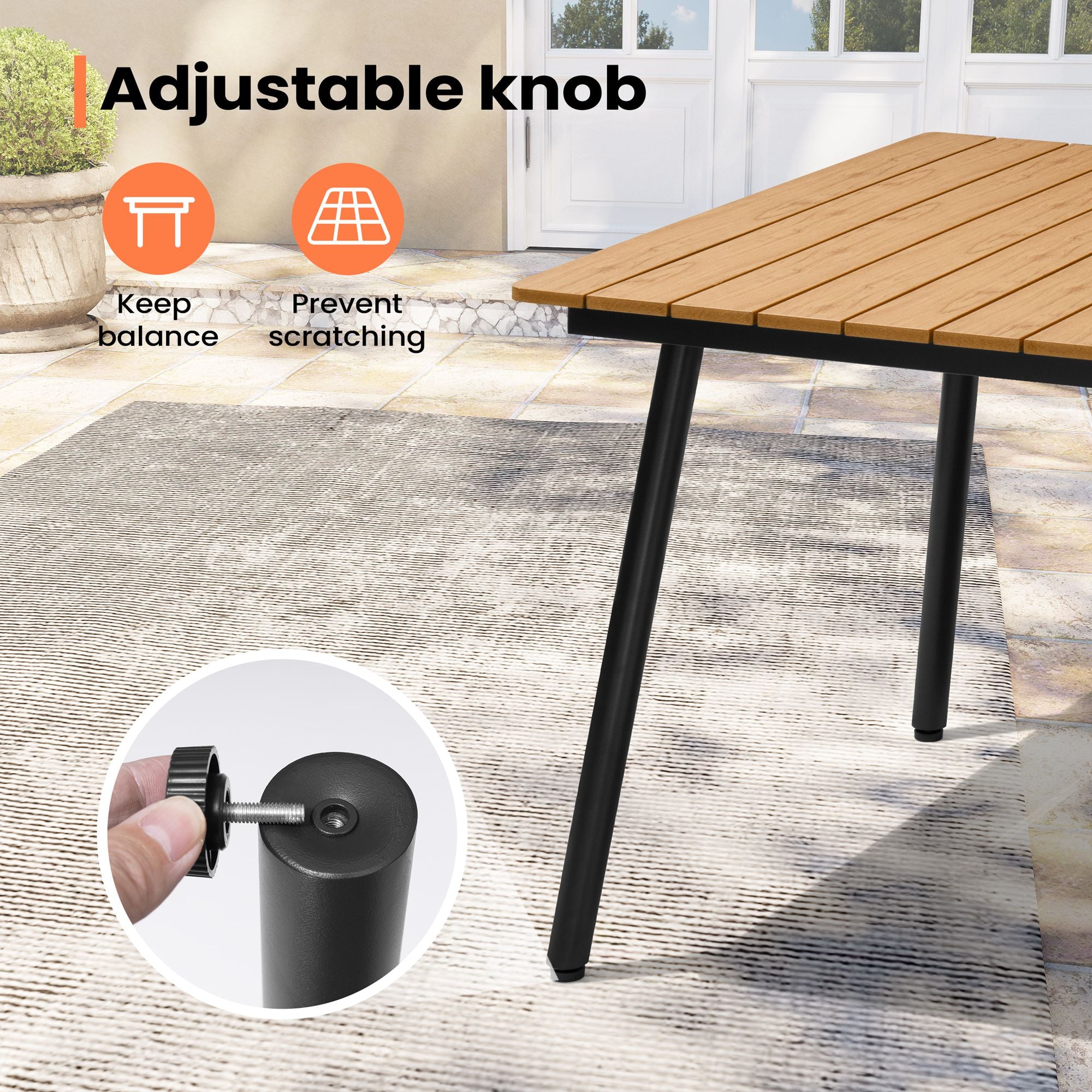 Pellebant Outdoor Patio Dining Table with Wood-Like Top and Aluminum Frame