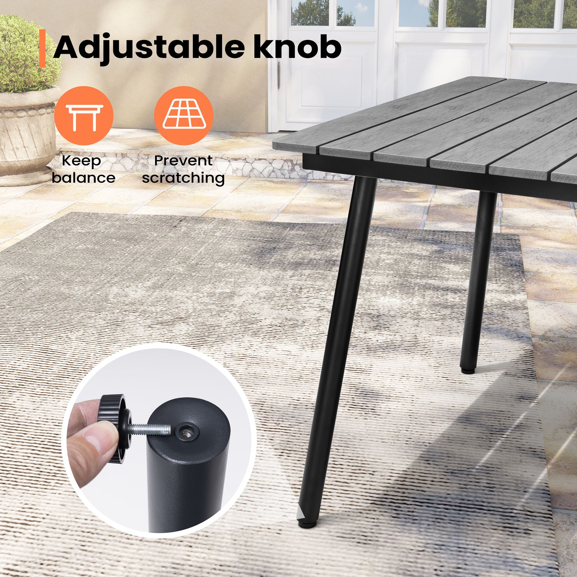 Pellebant 71 in. Outdoor Patio Dining Table with Wood-Like Top and Aluminum Frame