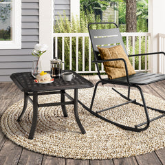 Black Square Cast Aluminum Outdoor Side Table with Umbrella Hole