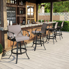 Aluminum Outdoor Swivel Bar Stools with Sunbrella Cushions, Set of 2