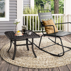Black Square Cast Aluminum Outdoor Side Table with Umbrella Hole