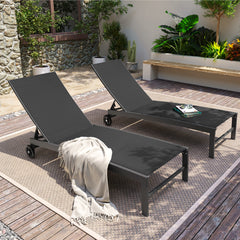 Steel Outdoor Adjustable Chaise Lounge Chairs with Wheels, Set of 2