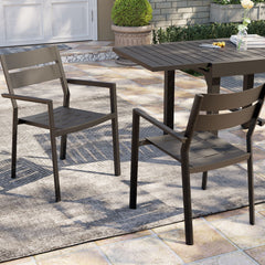 Gray Aluminum Stackable Outdoor Dining Chairs with Armrests, Set of 2