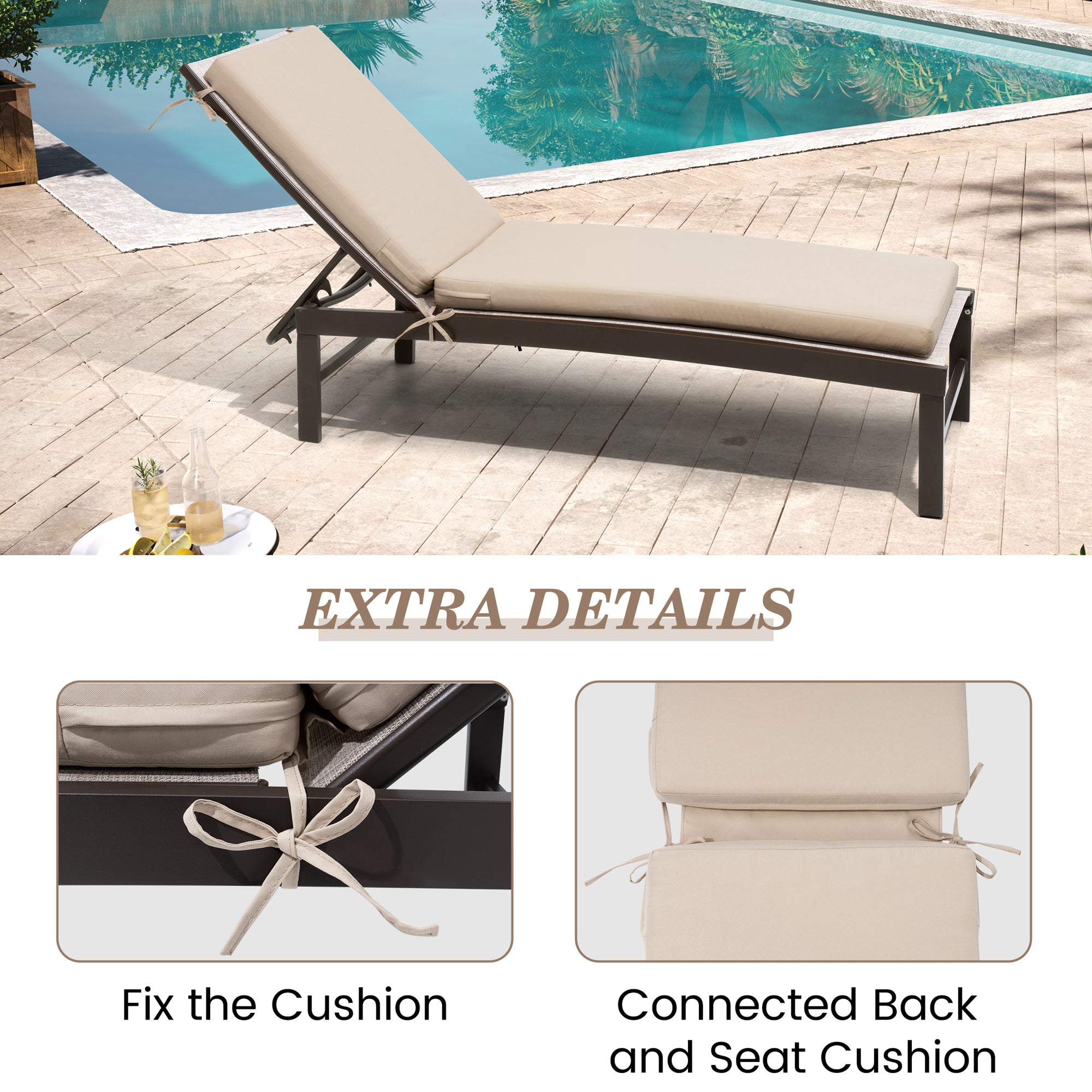 Pellebant Outdoor Patio Chaise Lounge Cushion with Sunbrella
