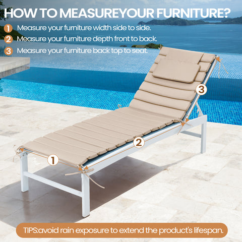 Pellebant Outdoor Chaise Lounge Cushion with Headrest and Straps