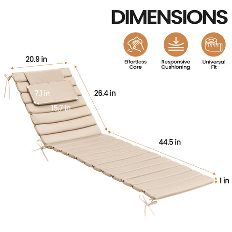 Pellebant Outdoor Chaise Lounge Cushion with Headrest and Straps