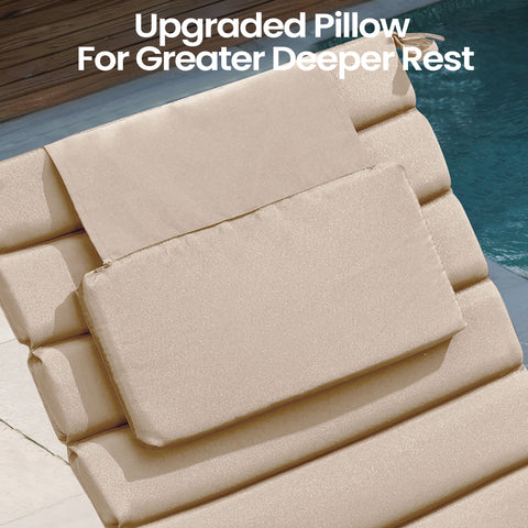 Pellebant Outdoor Chaise Lounge Cushion with Headrest and Straps