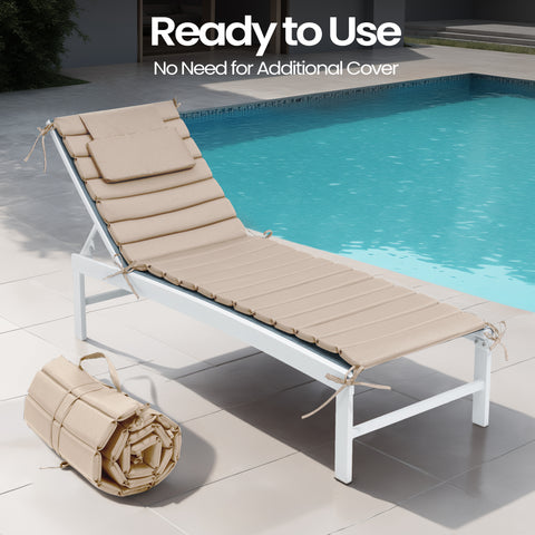 Pellebant Outdoor Chaise Lounge Cushion with Headrest and Straps