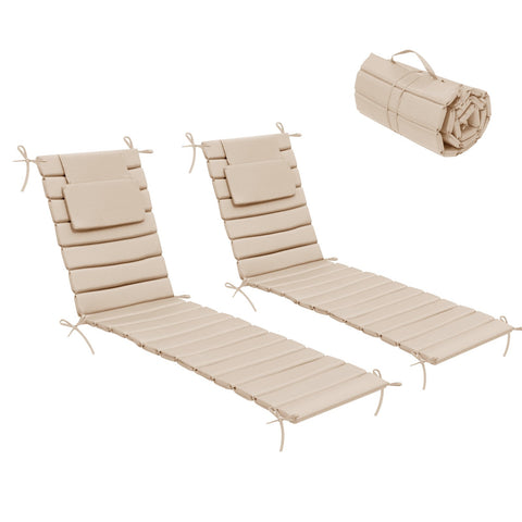 Pellebant Outdoor Chaise Lounge Cushion with Headrest and Straps