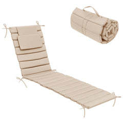 Pellebant Outdoor Chaise Lounge Cushion with Headrest and Straps