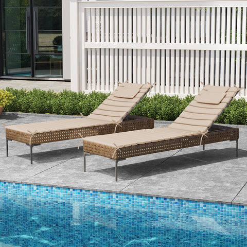 Pellebant Outdoor Chaise Lounge Cushion with Headrest and Straps