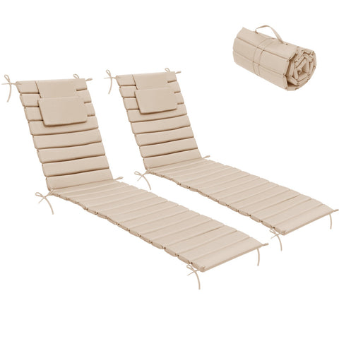 Pellebant Outdoor Chaise Lounge Cushion with Headrest and Straps