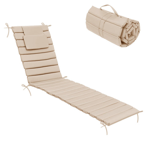 Pellebant Outdoor Chaise Lounge Cushion with Headrest and Straps