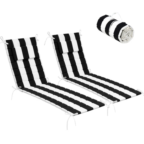 Pellebant Outdoor Chaise Lounge Cushion with Headrest and Straps