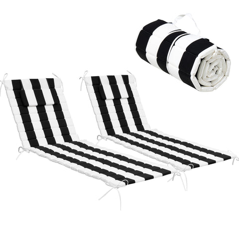 Pellebant Outdoor Chaise Lounge Cushion with Headrest and Straps