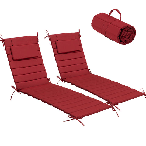 Pellebant Outdoor Chaise Lounge Cushion with Headrest and Straps