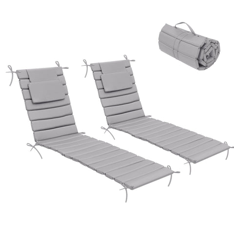 Pellebant Outdoor Chaise Lounge Cushion with Headrest and Straps
