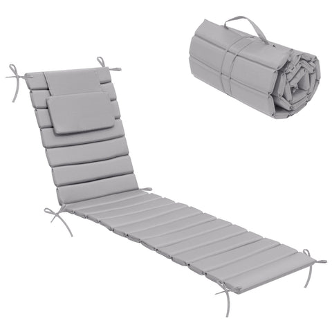 Pellebant Outdoor Chaise Lounge Cushion with Headrest and Straps