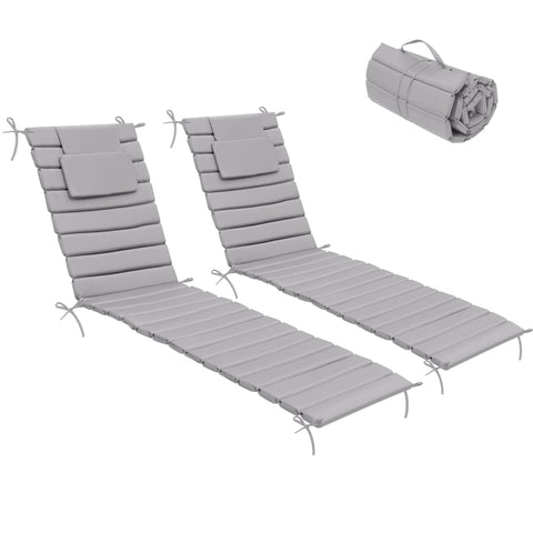 Pellebant Outdoor Chaise Lounge Cushion with Headrest and Straps