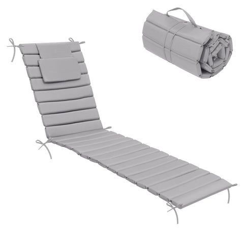 Pellebant Outdoor Chaise Lounge Cushion with Headrest and Straps