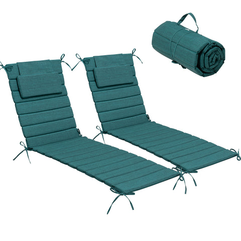 Pellebant Outdoor Chaise Lounge Cushion with Headrest and Straps