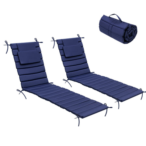 Pellebant Outdoor Chaise Lounge Cushion with Headrest and Straps