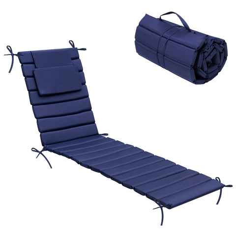 Pellebant Outdoor Chaise Lounge Cushion with Headrest and Straps