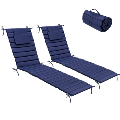 Pellebant Outdoor Chaise Lounge Cushion with Headrest and Straps