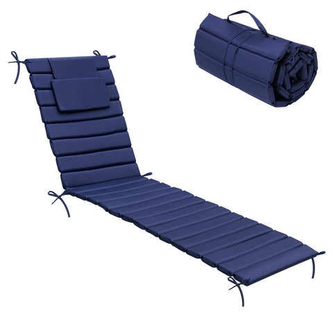 Pellebant Outdoor Chaise Lounge Cushion with Headrest and Straps
