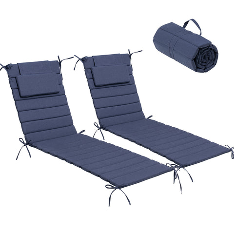 Pellebant Outdoor Chaise Lounge Cushion with Headrest and Straps