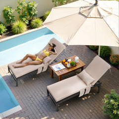 Outdoor Chaise Lounge Cushion with Storage Pockets and Pillow