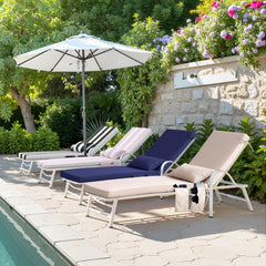 Outdoor Chaise Lounge Cushion with Storage Pockets and Pillow