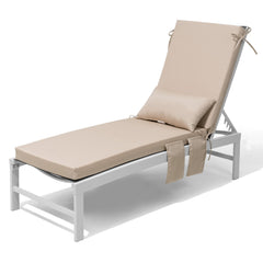 Outdoor Chaise Lounge Cushion with Storage Pockets and Pillow